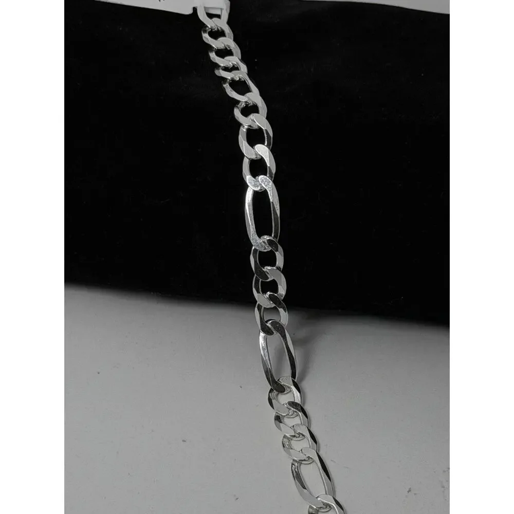 P.Lux Italian Sterling Silver Figaro Link Chain Bracelet 925 Italy 8 Inch 8mm